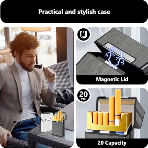 roygra Cigarette Case, Magnetic Brushed Aluminum, 20 Capacity - 2 Pack (Blue + Rosegold, 85mm King Size)