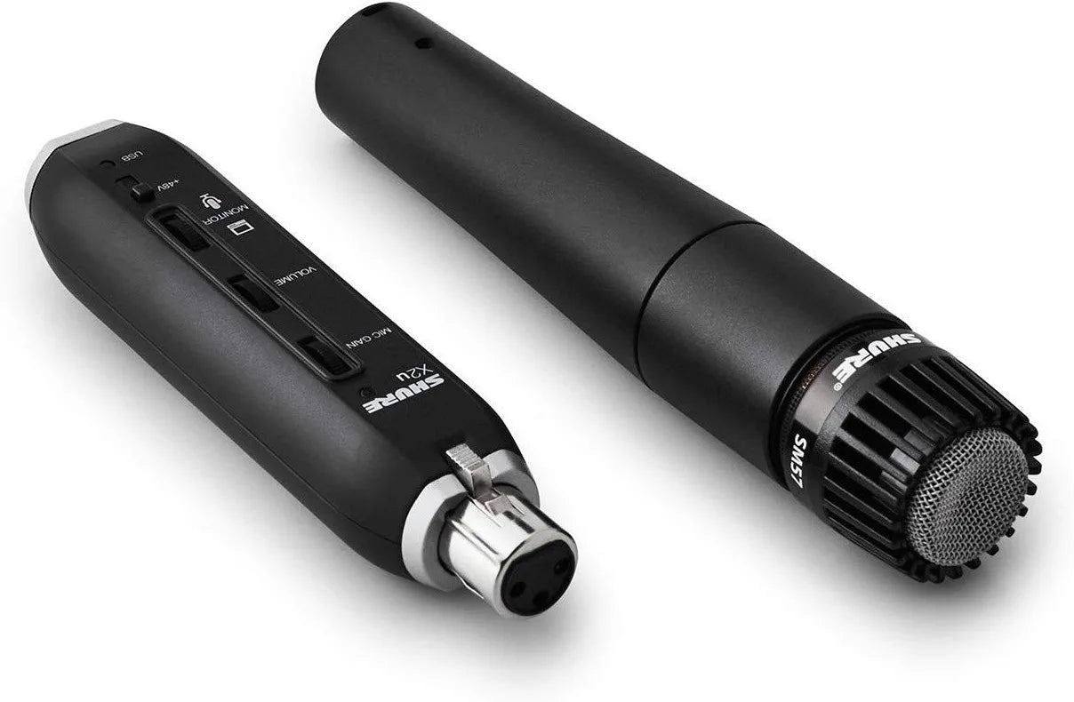 Shure SM57 Cardioid Dynamic Instrument Microphone with Pneumatic Shock Mount, A25D Mic Clip, Storage Bag, 3-pin XLR Connector, No Cable Included (SM57-LC)