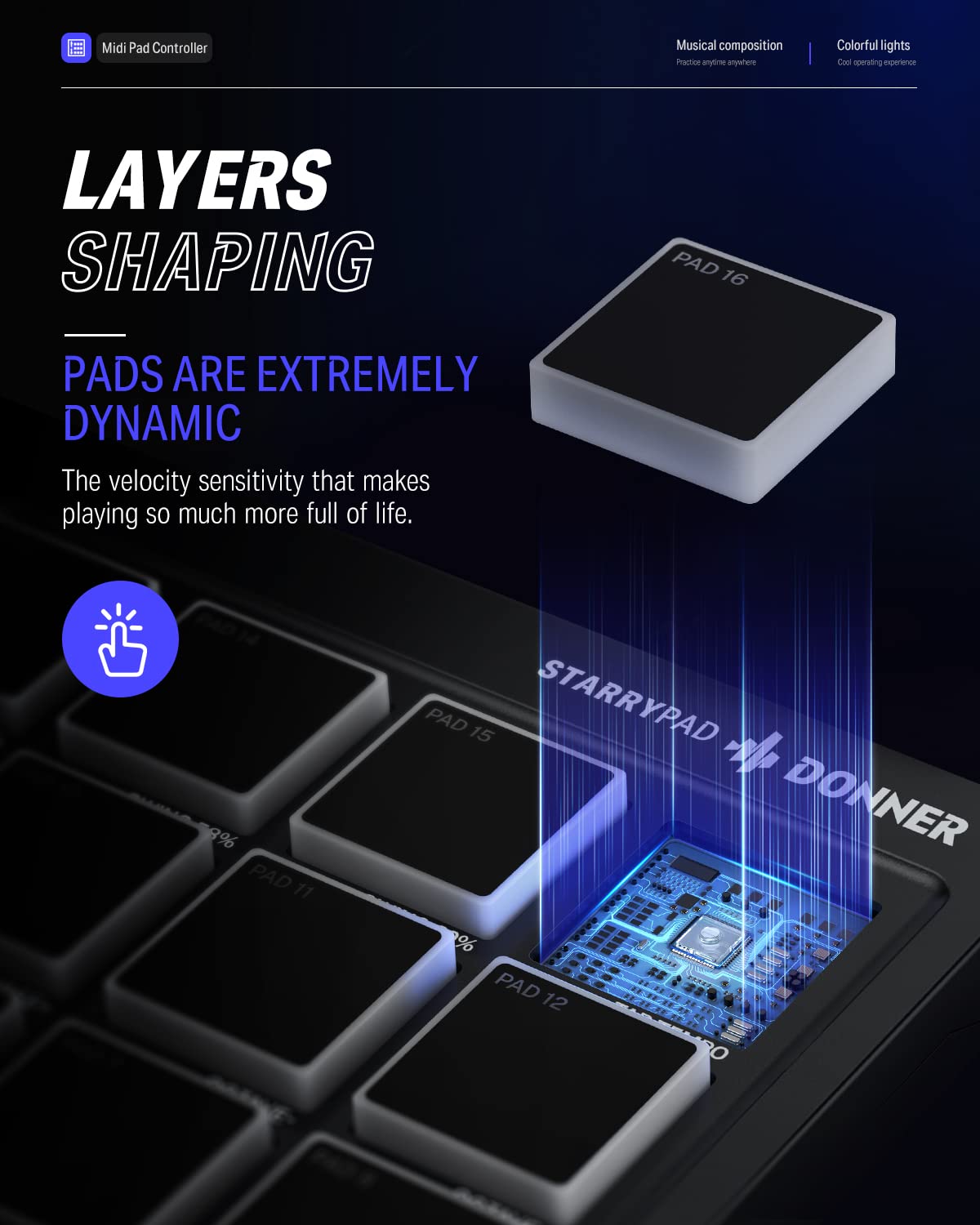 Donner MIDI Pad Beat Maker Machine Professional, Drum Machine with 16 Beat Pads, 2 Assignable Fader & Knobs and Music Production Software, USB MIDI Controller with 40 Free Courses, STARRYPAD