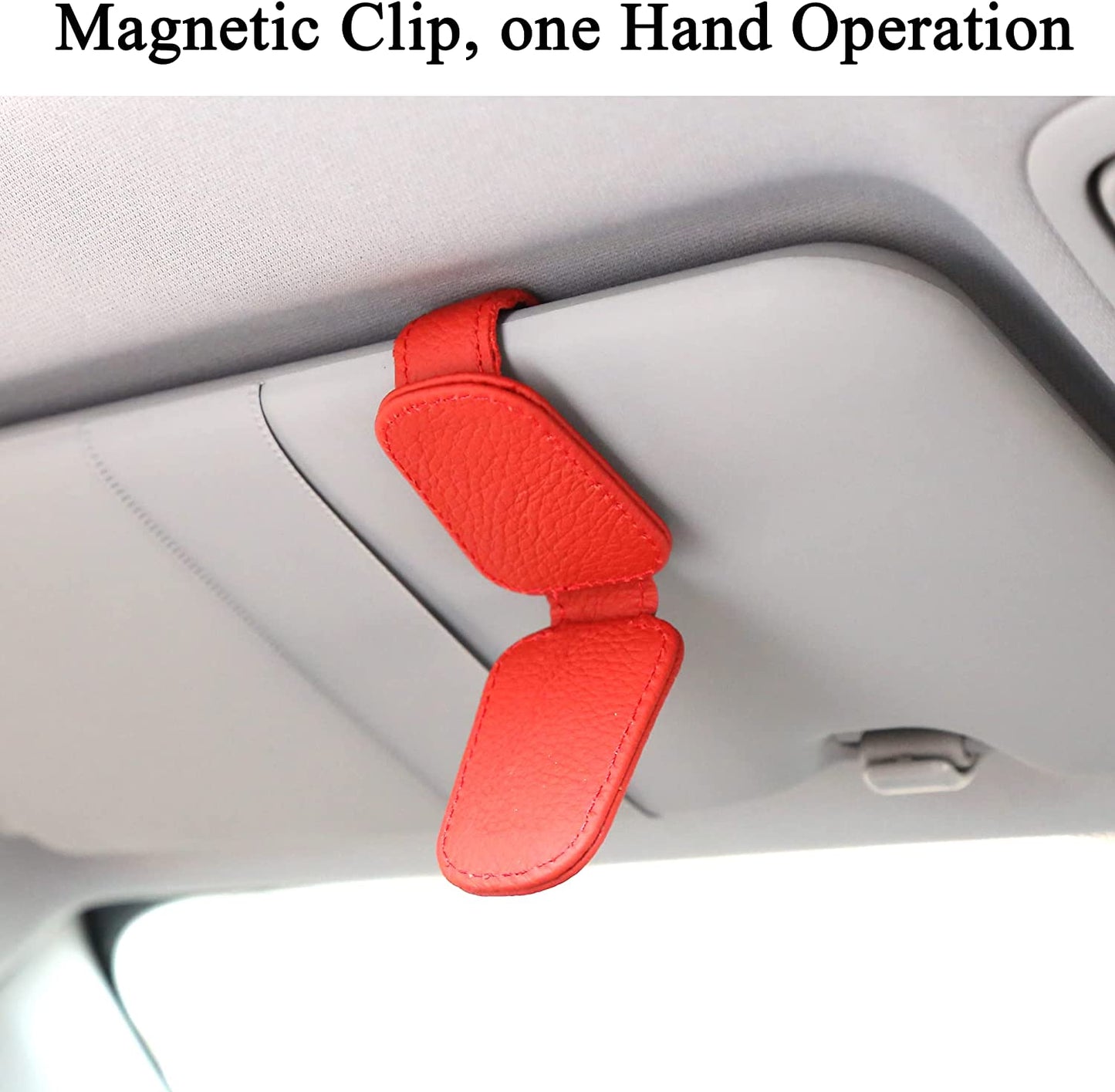 Sunglasses Holders for Car Sun Visor, Magnetic Leather Glasses Eyeglass Hanger Clip for Car, Ticket Card Clip Eyeglasses Mount, Car Visor Accessories(Black)