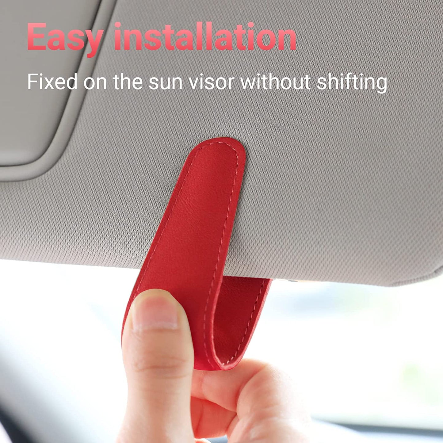 Sunglass Holder for Car Visor Sunglasses Clip Magnetic Leather Glasses Eyeglass Holder Truck Car Interior Accessories Universal for Woman Man -Black