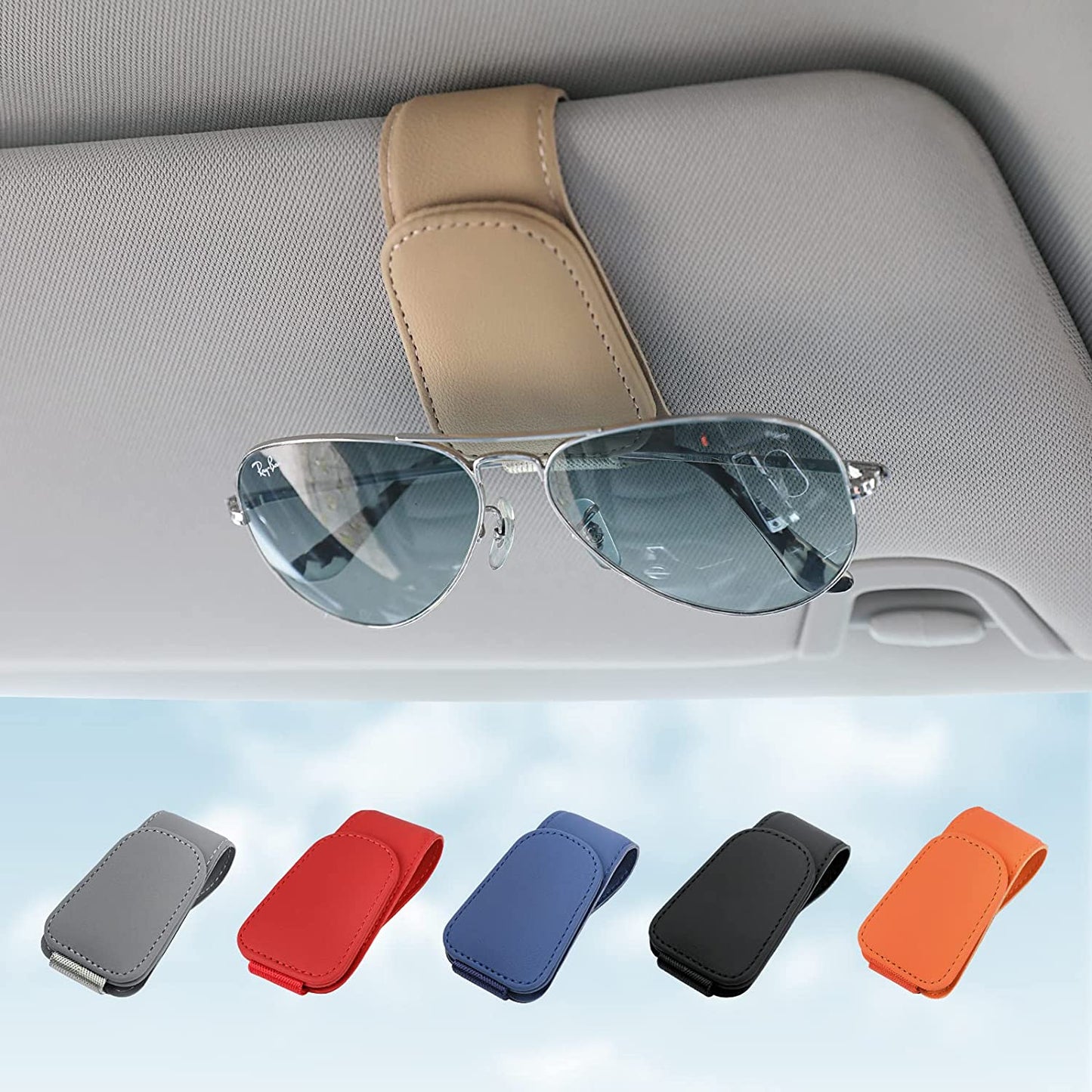 Sunglass Holder for Car Visor Sunglasses Clip Magnetic Leather Glasses Eyeglass Holder Truck Car Interior Accessories Universal for Woman Man -Black