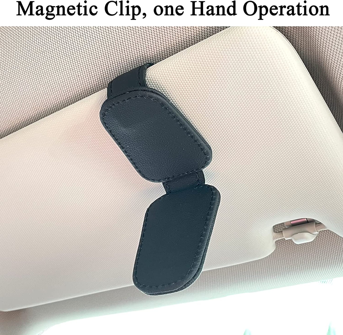 Sunglasses Holders for Car Sun Visor, Magnetic Leather Glasses Eyeglass Hanger Clip for Car, Ticket Card Clip Eyeglasses Mount, Car Visor Accessories(Black)