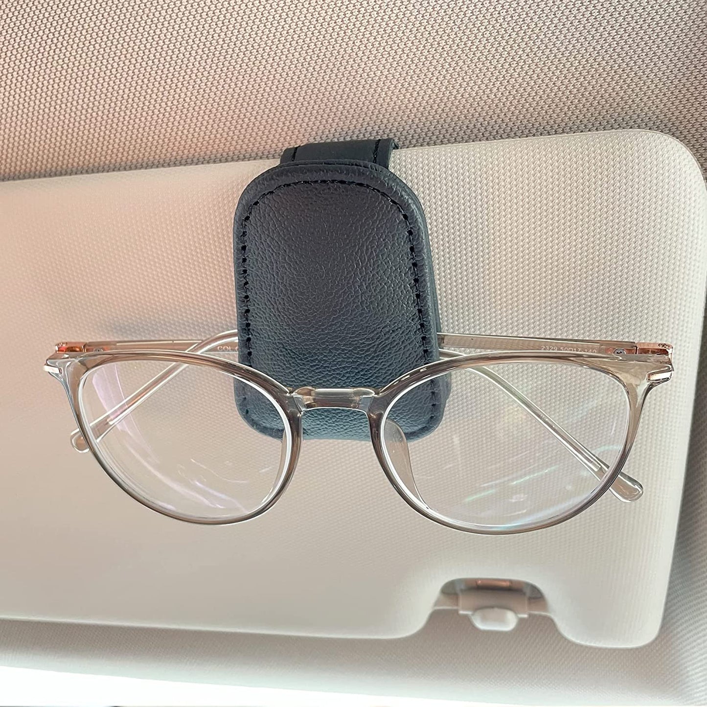 Sunglasses Holders for Car Sun Visor, Magnetic Leather Glasses Eyeglass Hanger Clip for Car, Ticket Card Clip Eyeglasses Mount, Car Visor Accessories(Black)