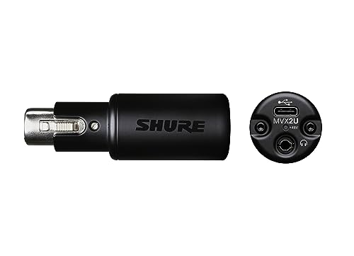 Shure MVX2U XLR-to-USB Digital Interface with Headphone Jack, Integrated Pre-amp with 60dB Gain Control, Zero-Latency Monitoring, 48V Phantom Power, ShurePlus Desktop App, 1m USB-C Cable