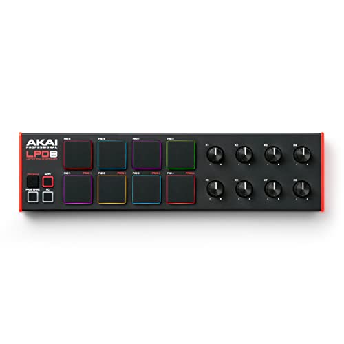 AKAI Professional LPD8 - USB MIDI Controller with 8 Responsive RGB MPC Drum Pads for Mac and PC, 8 Assignable Knobs and Music Production Software,Black