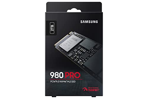 Samsung 980 PRO SSD 2TB PCIe NVMe Gen 4 Gaming M.2 Internal Solid State Hard Drive Memory Card, Maximum Speed, Thermal Control, MZ-V8P2T0B, Black