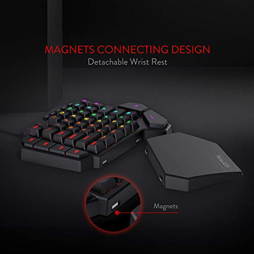 Redragon K585 DITI One-Handed RGB Mechanical Gaming Keyboard, 42 Keys Type-C Professional Gaming Keypad w/Upgraded Hot-Swappable Socket, 7 Onboard Macro Keys & Detachable Wrist Rest