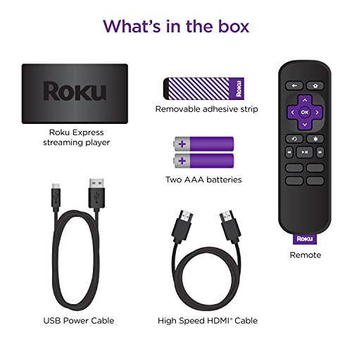 Roku Express | HD Roku Streaming Device with Simple Remote (no TV controls), Free & Live TV, Black