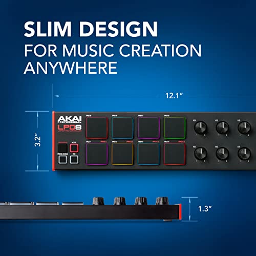 AKAI Professional LPD8 - USB MIDI Controller with 8 Responsive RGB MPC Drum Pads for Mac and PC, 8 Assignable Knobs and Music Production Software,Black