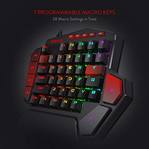 Redragon K585 DITI One-Handed RGB Mechanical Gaming Keyboard, 42 Keys Type-C Professional Gaming Keypad w/Upgraded Hot-Swappable Socket, 7 Onboard Macro Keys & Detachable Wrist Rest