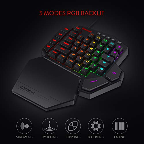 Redragon K585 DITI One-Handed RGB Mechanical Gaming Keyboard, 42 Keys Type-C Professional Gaming Keypad w/Upgraded Hot-Swappable Socket, 7 Onboard Macro Keys & Detachable Wrist Rest