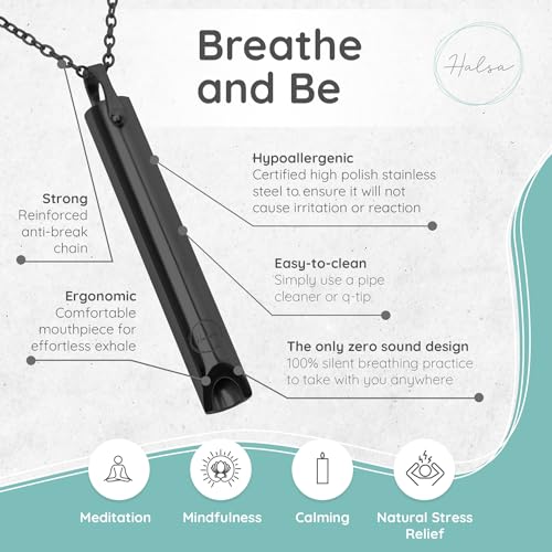 HALSA Breathing Necklace, Anxiety Stress Relief Tool for Mindfulness, Meditation, Stress Relief, Relaxation, Sleep. Natural Calm Breathwork for Women and Men. Premium Stainless Steel Pendant.