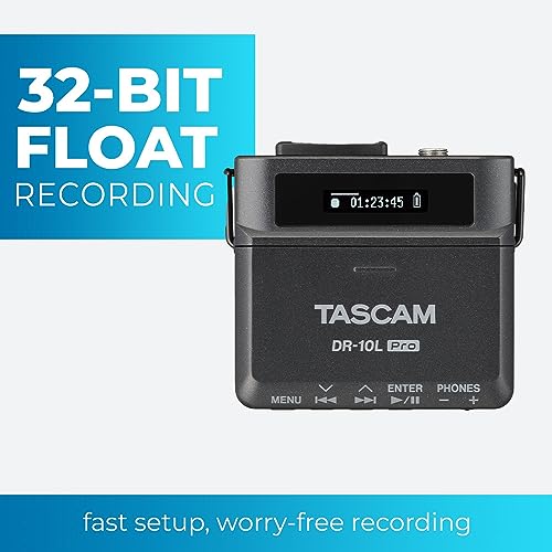 TASCAM DR-10L Pro Ultra Portable Personal Recorder with Lavalier Microphone, 32-bit Float Recording, microSDHC Card Support, and Support for Atomos Wireless Timecode