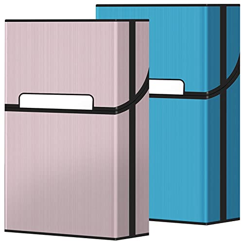 roygra Cigarette Case, Magnetic Brushed Aluminum, 20 Capacity - 2 Pack (Blue + Rosegold, 85mm King Size)