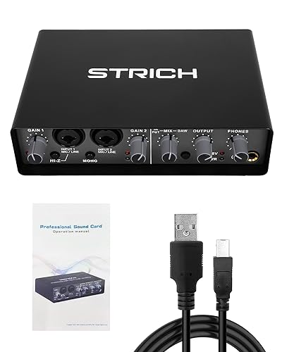 2x2 USB Audio Interface for Streaming, Recording and Podcasting, 24Bit/192kHz High-Fidelity, STRICH S-WAVE DUO Studio Audio Mixer Interface for Guitarist, Vocalist, Podcaster, Producer, Noise-Free