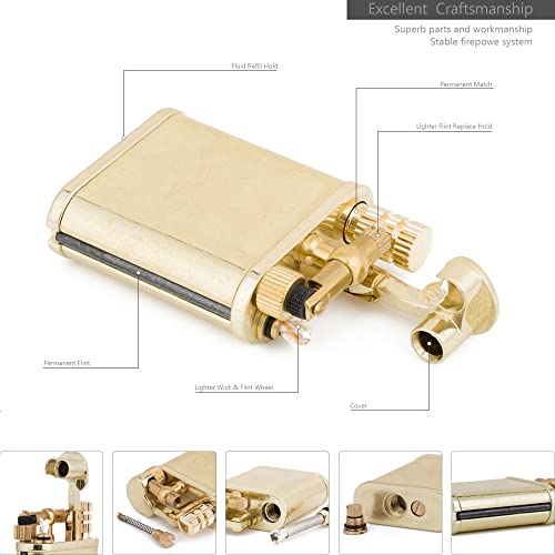 2 in 1 Lighetr Permanent Match Antique Style Lift Arm Kerosene Lighter with Permanent Match (Bronze)