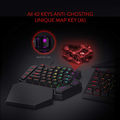 Redragon K585 DITI One-Handed RGB Mechanical Gaming Keyboard, 42 Keys Type-C Professional Gaming Keypad w/Upgraded Hot-Swappable Socket, 7 Onboard Macro Keys & Detachable Wrist Rest