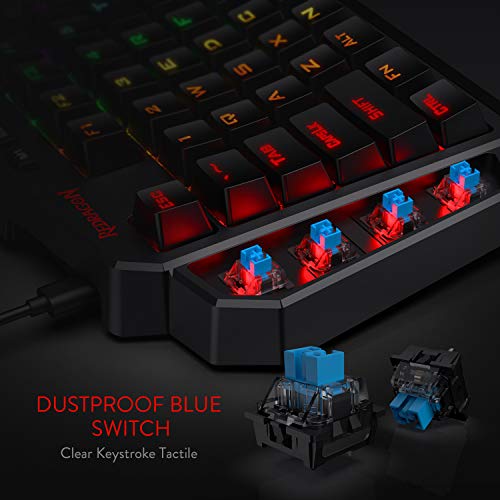 Redragon K585 DITI One-Handed RGB Mechanical Gaming Keyboard, 42 Keys Type-C Professional Gaming Keypad w/Upgraded Hot-Swappable Socket, 7 Onboard Macro Keys & Detachable Wrist Rest