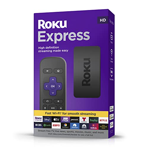 Roku Express | HD Roku Streaming Device with Simple Remote (no TV controls), Free & Live TV, Black