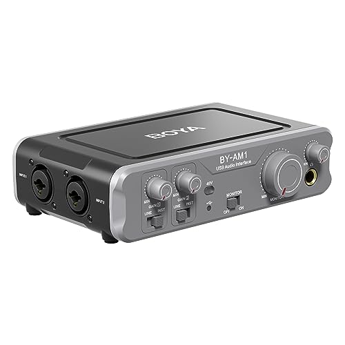 BOYA Audio Interface for for The Guitarist, Vocalist, Podcaster, Producer 44.1k-192kHz High-Fidelity Audio Mixer for Recording, Streaming Computers Microphone with XLR/6.35MM/48V Phantom Power by-AM1