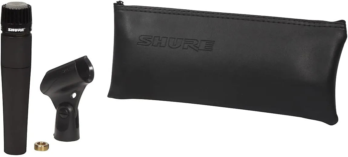 Shure SM57 Cardioid Dynamic Instrument Microphone with Pneumatic Shock Mount, A25D Mic Clip, Storage Bag, 3-pin XLR Connector, No Cable Included (SM57-LC)