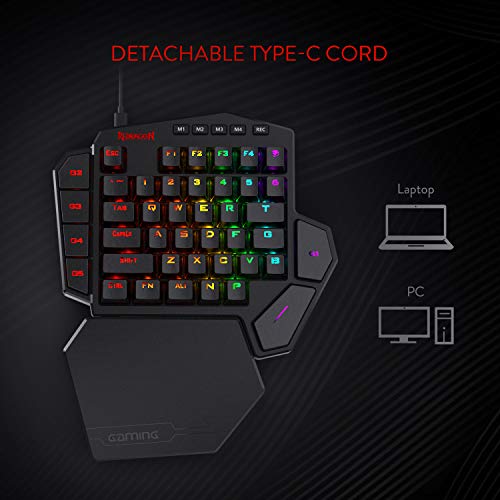 Redragon K585 DITI One-Handed RGB Mechanical Gaming Keyboard, 42 Keys Type-C Professional Gaming Keypad w/Upgraded Hot-Swappable Socket, 7 Onboard Macro Keys & Detachable Wrist Rest