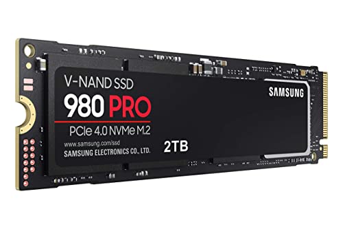 Samsung 980 PRO SSD 2TB PCIe NVMe Gen 4 Gaming M.2 Internal Solid State Hard Drive Memory Card, Maximum Speed, Thermal Control, MZ-V8P2T0B, Black