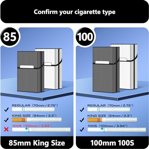 roygra Cigarette Case, Magnetic Brushed Aluminum, 20 Capacity - 2 Pack (Blue + Rosegold, 85mm King Size)