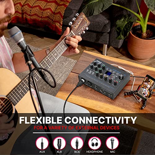 Pyle Professional USB Audio Interface with MIC/LINE, Guitar, AUX Stereo and RCA Inputs, Phone/Stereo/Monitor Outputs, Ideal for Computer Playing & Recording, Preset 24 Digital Effects - PMUX9