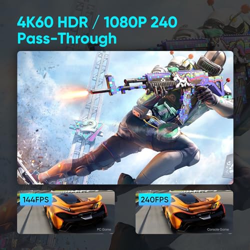 4K 60fps HDMI Video Game Capture and Passthrough Support HDR & VRR,1080P 120fps Capture for Games Console Live Streaming and Video Recording in 4K