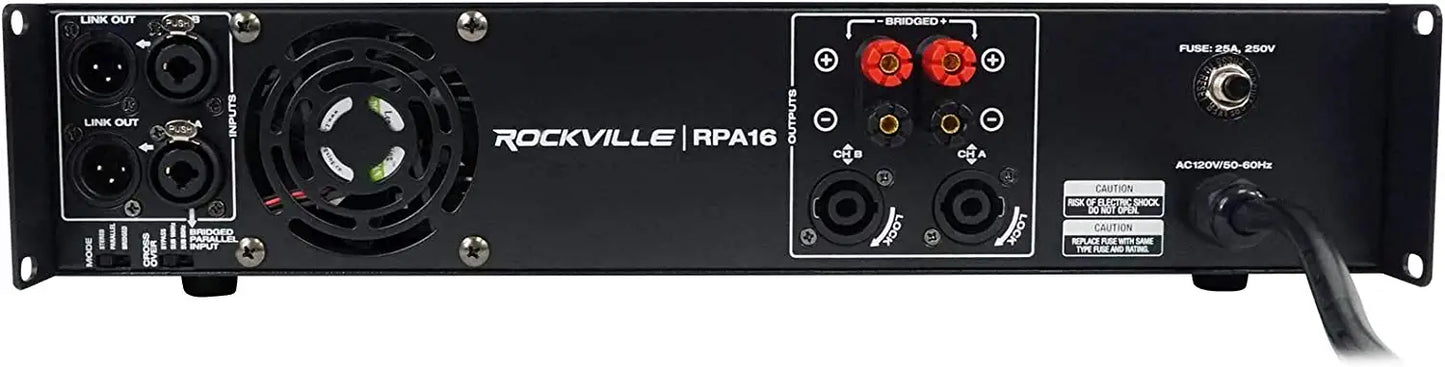 Rockville RPA16 10000 Watt Peak / 3000w RMS 2 Channel Power Amplifier Pro/DJ Amp