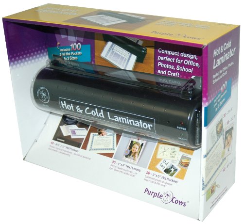 Purple Cows Hot and Cold Laminator, Includes 100 3 mil Hot Pockets, Assorted Sizes (3015c)