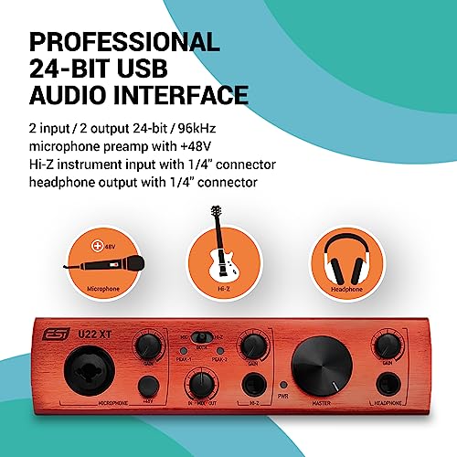 ESI U22 XT Professional Audio Interface: XLR/TRS Combo with Phantom Power, Hi-Z Input, RCA Line-In, Ultra-Low Latency, Recording for Studio and Easy, Stable Connectivity