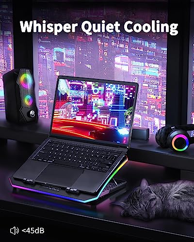 KeiBn Upgraded Gaming Laptop Cooler Pad with 9 Quiet RGB Fans, Cooling Pad for 15.6-17.3 Inch Laptops with 7 Height Stands, 2 USB Ports, Phone Stand-Blue