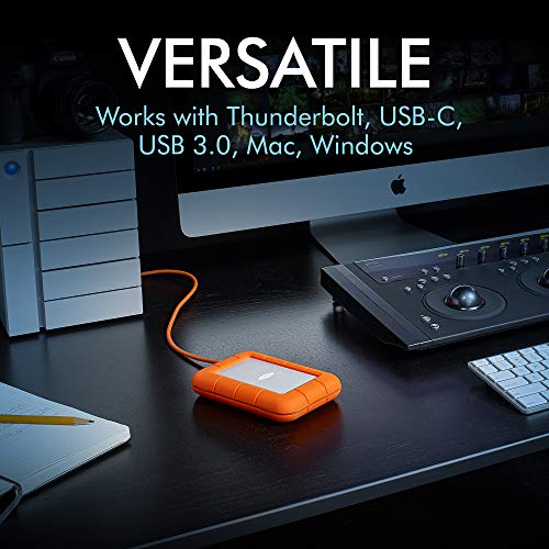 LaCie Rugged Thunderbolt USB-C 5TB External Hard Drive Portable HDD – USB 3.0 compatible, Drop Shock Dust Water Resistant, 1 Mo Adobe CC (STFS5000800)