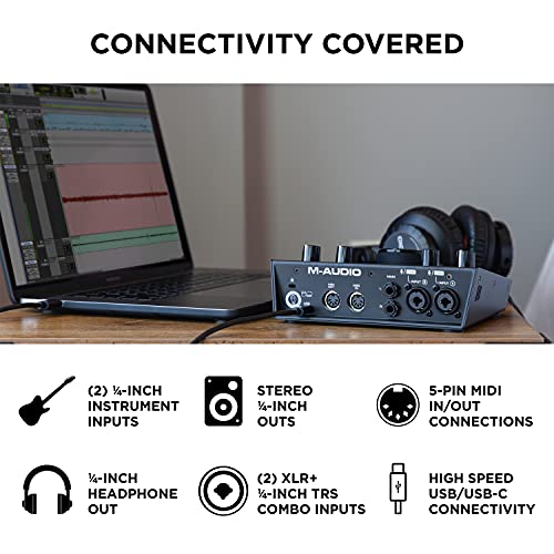 M-Audio AIR 192x6 USB C MIDI Audio Interface for Recording, Podcasting, Streaming, Studio Quality Sound, 2 XLR in and Music Production Software