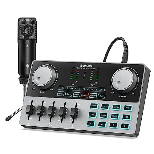 Donner Podcast Equipment Bundle, Podcast Kit Music Production Equipment with Audio Interface/Soundboard, All-in-One Podcast Kit with Condenser Microphone for PC/Phone/Pad for Streaming/Recording