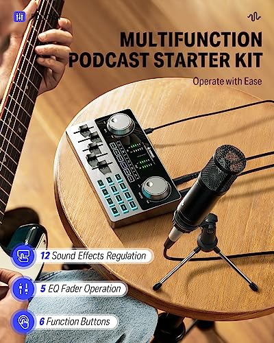 Donner Podcast Equipment Bundle, Podcast Kit Music Production Equipment with Audio Interface/Soundboard, All-in-One Podcast Kit with Condenser Microphone for PC/Phone/Pad for Streaming/Recording