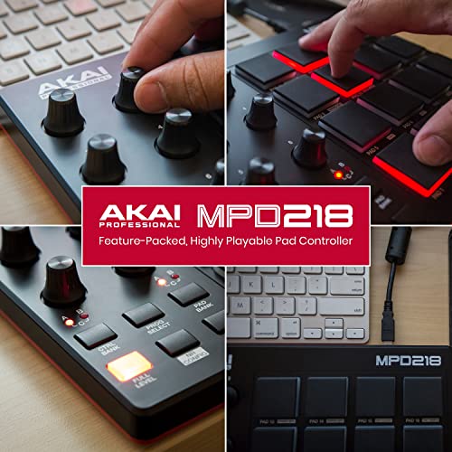 AKAI Professional MPD218 - USB MIDI Controller with 16 MPC Drum Pads, 6 Assignable Knobs, Note Repeat & Full Level Buttons and Production Software