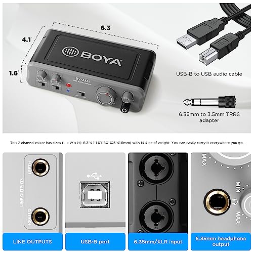 BOYA Audio Interface for for The Guitarist, Vocalist, Podcaster, Producer 44.1k-192kHz High-Fidelity Audio Mixer for Recording, Streaming Computers Microphone with XLR/6.35MM/48V Phantom Power by-AM1