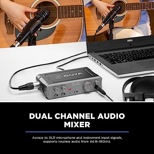 BOYA Audio Interface for for The Guitarist, Vocalist, Podcaster, Producer 44.1k-192kHz High-Fidelity Audio Mixer for Recording, Streaming Computers Microphone with XLR/6.35MM/48V Phantom Power by-AM1