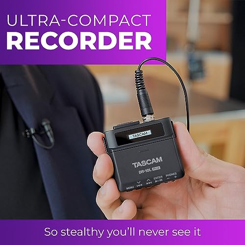 TASCAM DR-10L Pro Ultra Portable Personal Recorder with Lavalier Microphone, 32-bit Float Recording, microSDHC Card Support, and Support for Atomos Wireless Timecode