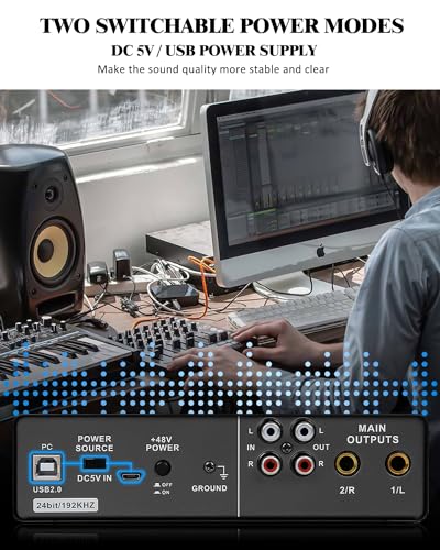 2x2 USB Audio Interface for Streaming, Recording and Podcasting, 24Bit/192kHz High-Fidelity, STRICH S-WAVE DUO Studio Audio Mixer Interface for Guitarist, Vocalist, Podcaster, Producer, Noise-Free