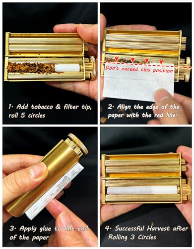 Vintage Cigarette Roller, Brass Cigarette Rolling Machine, Pure Copper Joint Roller Machine, Solid Brass Roller, Use with 70 mm Papers, Elegant and Luxurious Tobacco Roller for Men and Women