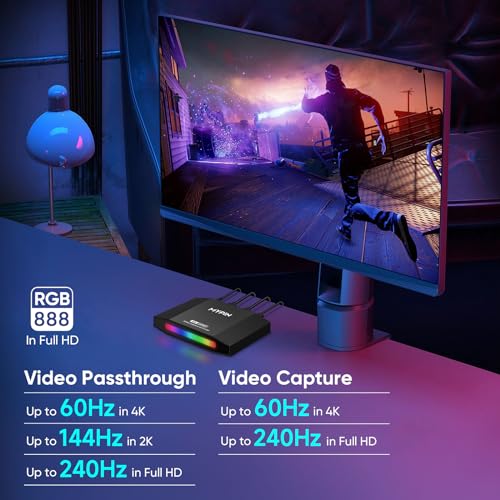 4K 60fps HDMI Video Game Capture and Passthrough Support HDR & VRR,1080P 120fps Capture for Games Console Live Streaming and Video Recording in 4K