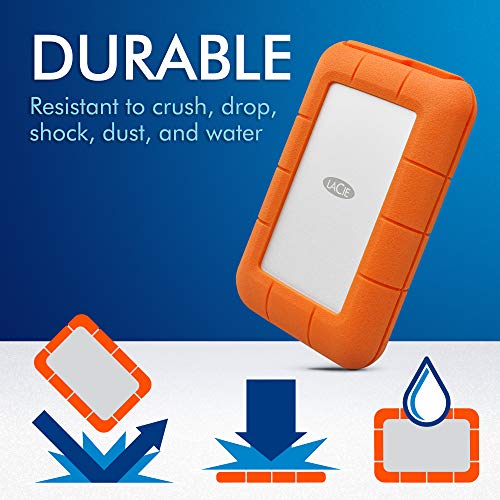 LaCie Rugged Thunderbolt USB-C 5TB External Hard Drive Portable HDD – USB 3.0 compatible, Drop Shock Dust Water Resistant, 1 Mo Adobe CC (STFS5000800)