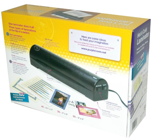 Purple Cows Hot and Cold Laminator, Includes 100 3 mil Hot Pockets, Assorted Sizes (3015c)