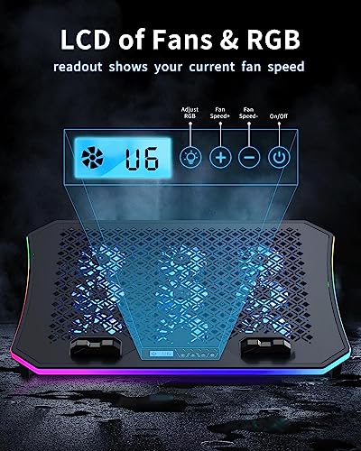 KeiBn Upgraded Gaming Laptop Cooler Pad with 9 Quiet RGB Fans, Cooling Pad for 15.6-17.3 Inch Laptops with 7 Height Stands, 2 USB Ports, Phone Stand-Blue