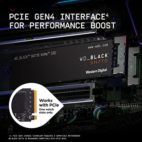 Western Digital WD_BLACK 2TB SN770 NVMe Internal Gaming SSD Solid State Drive - Gen4 PCIe, M.2 2280, Up to 5,150 MB/s - WDS200T3X0E